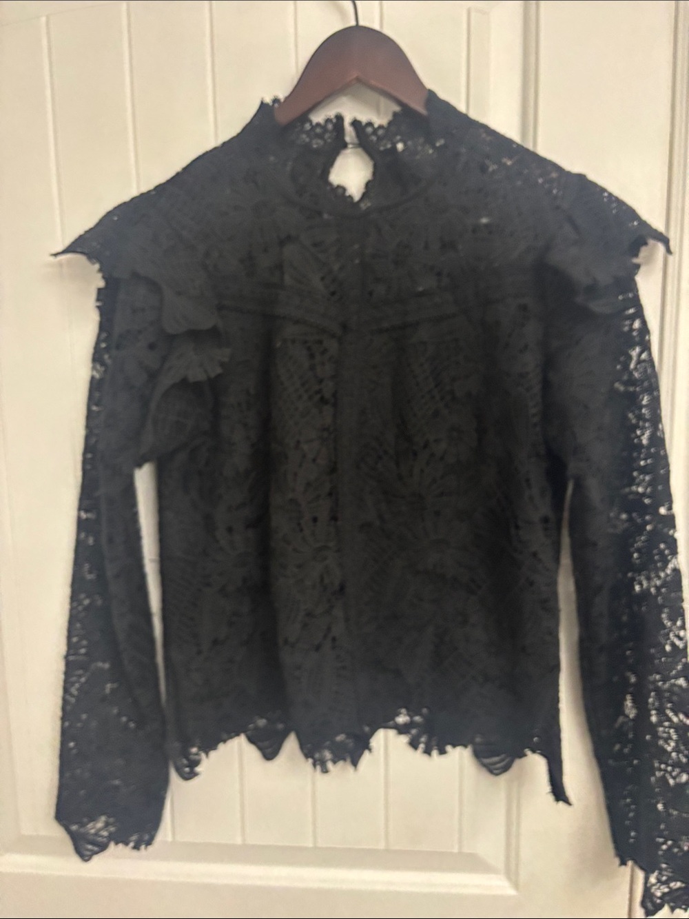 Ultra Pink Black Lace Long-Sleeve High Neck Top